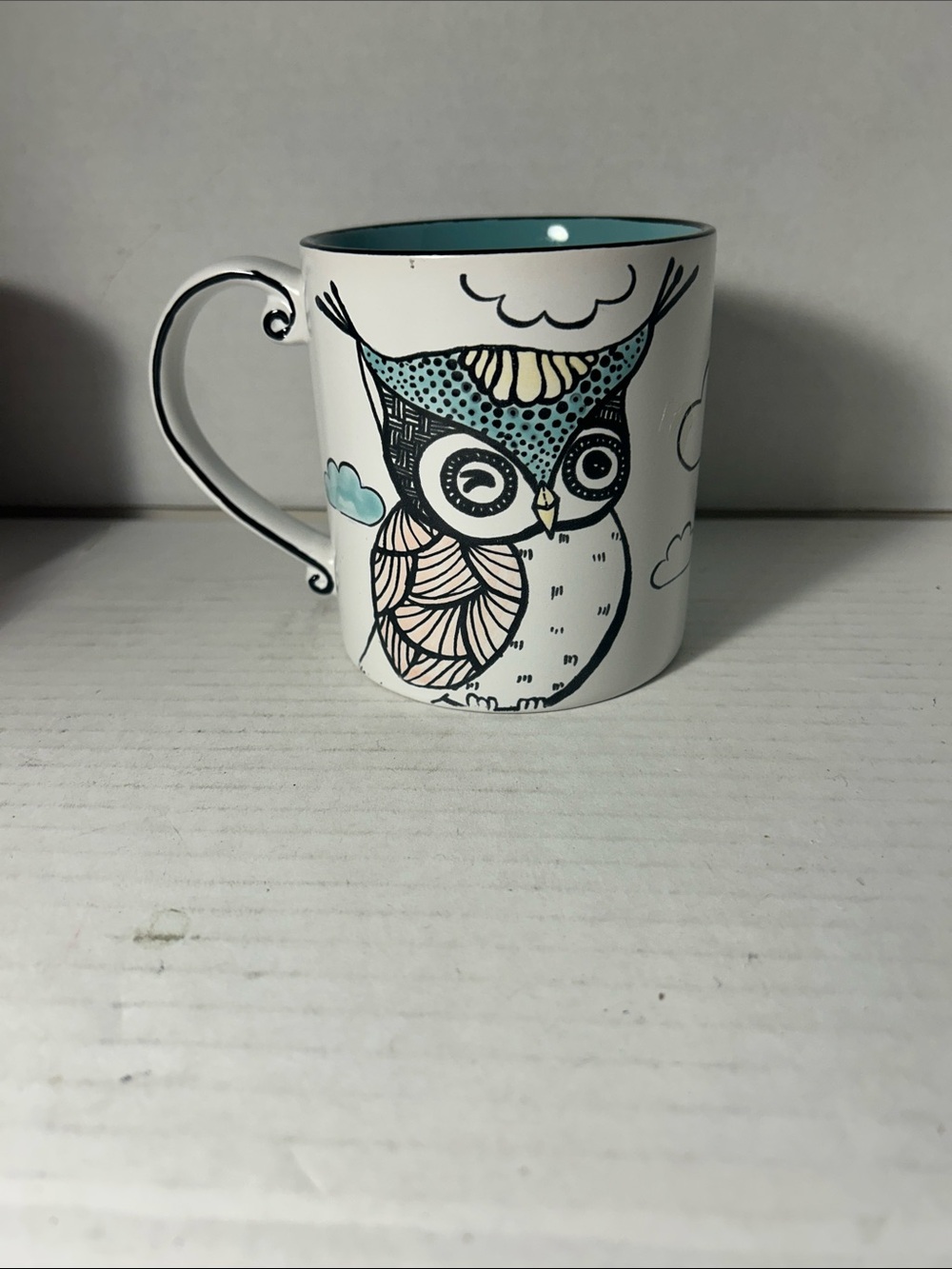 Owl Accent Ceramic Mug in Teal and White - Picture 3 of 6